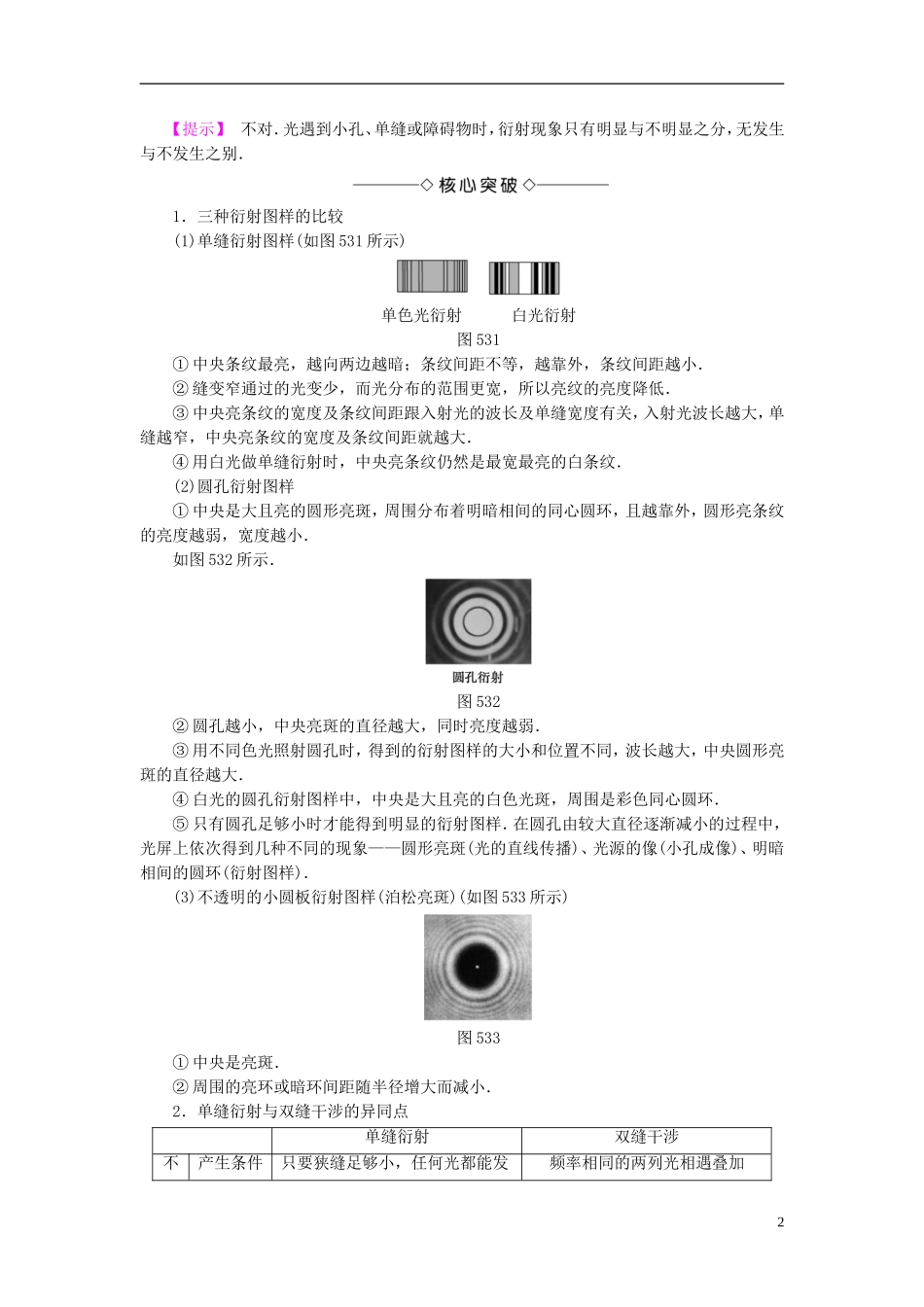 高中物理 第5章 光的波动性 3 光的衍射与偏振 4 激光教师用书 教科版选修3-4-教科版高二选修3-4物理学案_第2页