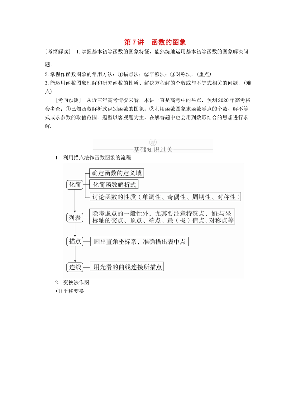 高考数学一轮复习 第2章 函数、导数及其应用 第7讲 函数的图象讲义 理（含解析）-人教版高三全册数学教案_第1页