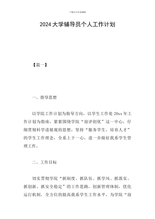 2024大学辅导员个人工作计划