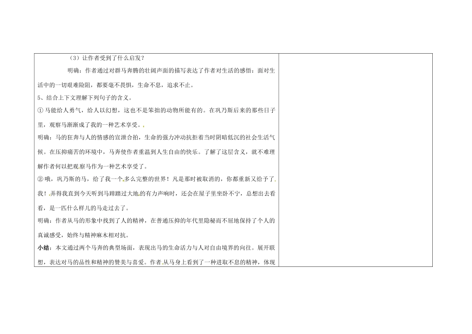 吉林省长春市第一零四中学九年级语文上册 巩乃斯的马（第2课时）教案 长春版_第3页