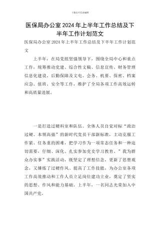 医保局办公室2024年上半年工作总结及下半年工作计划范文
