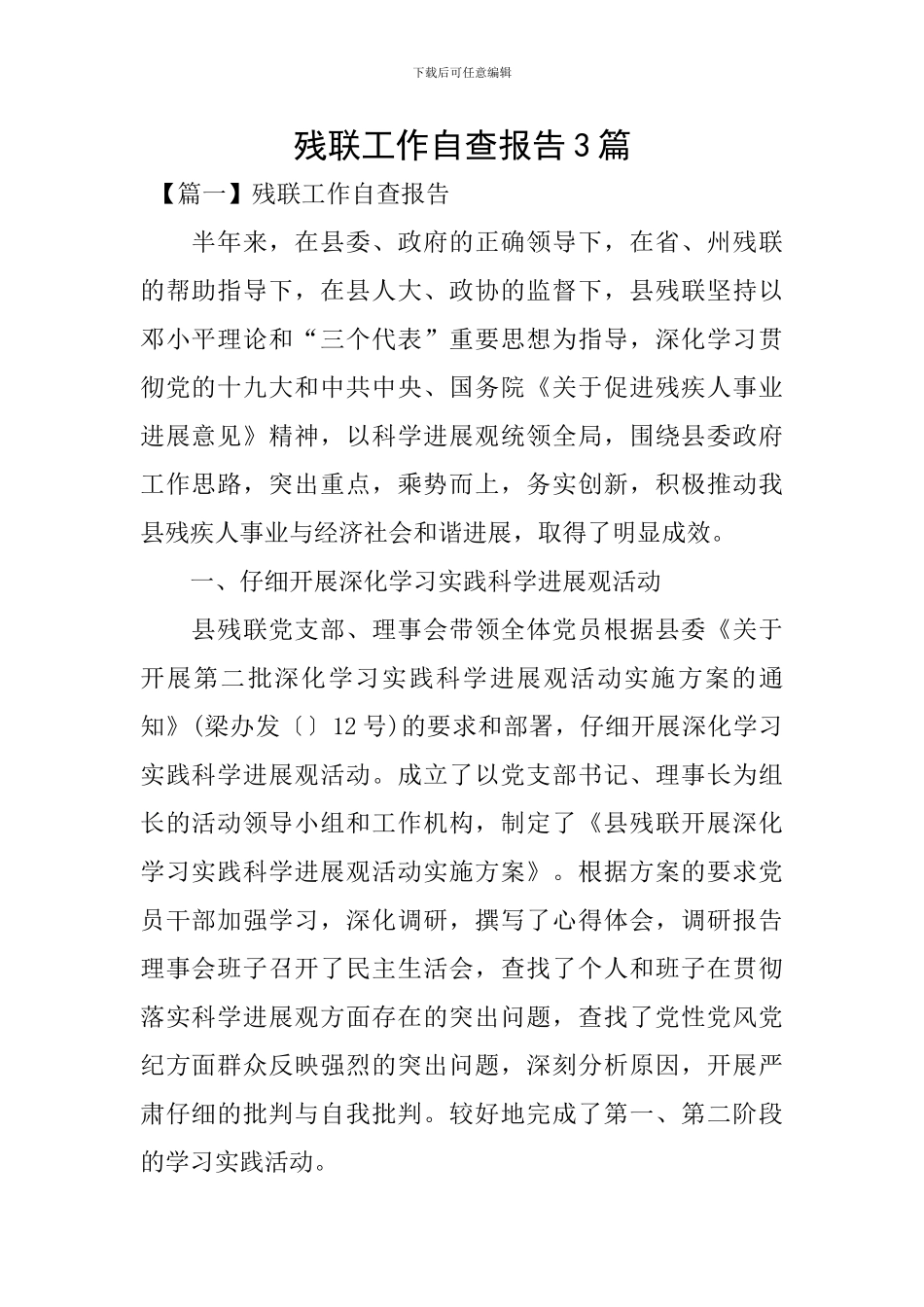 残联工作自查报告3篇_第1页