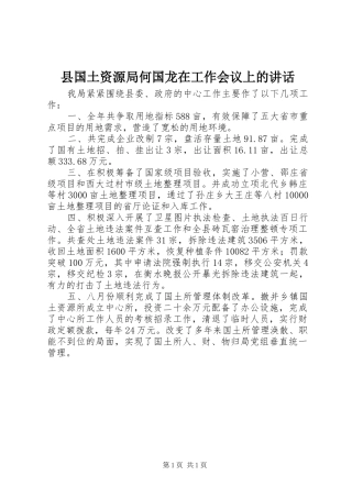 县国土资源局何国龙在工作会议上的讲话发言