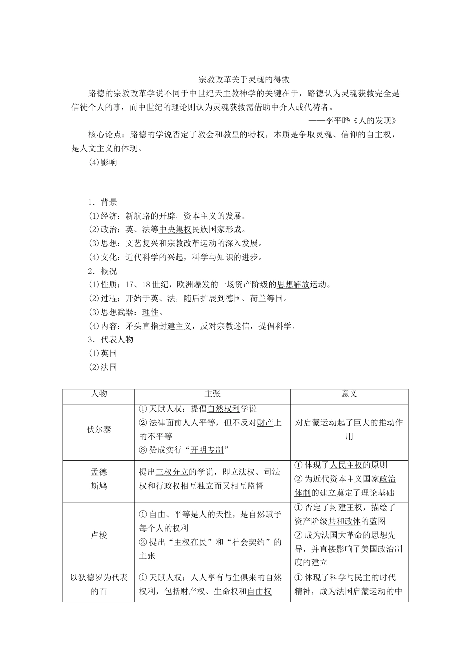 （通史版）高考历史一轮复习 阶段十二 西方近代工业文明的前奏——工业革命前的世界 第2讲 近代西方人文精神的形成与发展学案 人民版-人民版高三全册历史学案_第2页