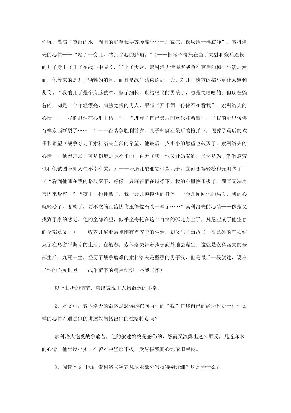 2013高中语文秋季一轮复习备课系列：2.1《一个人的遭遇（节选）》教案3 苏教版必修2_第2页