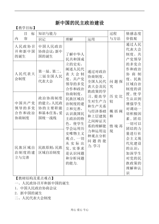 新人教版必修1高中历史新中国的民主政治建设教案