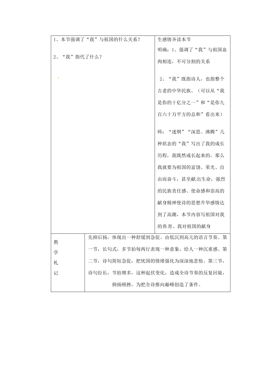 九年级语文下册《3 祖国啊，我亲爱的祖国》教学设计 新人教版-新人教版初中九年级下册语文教案_第3页