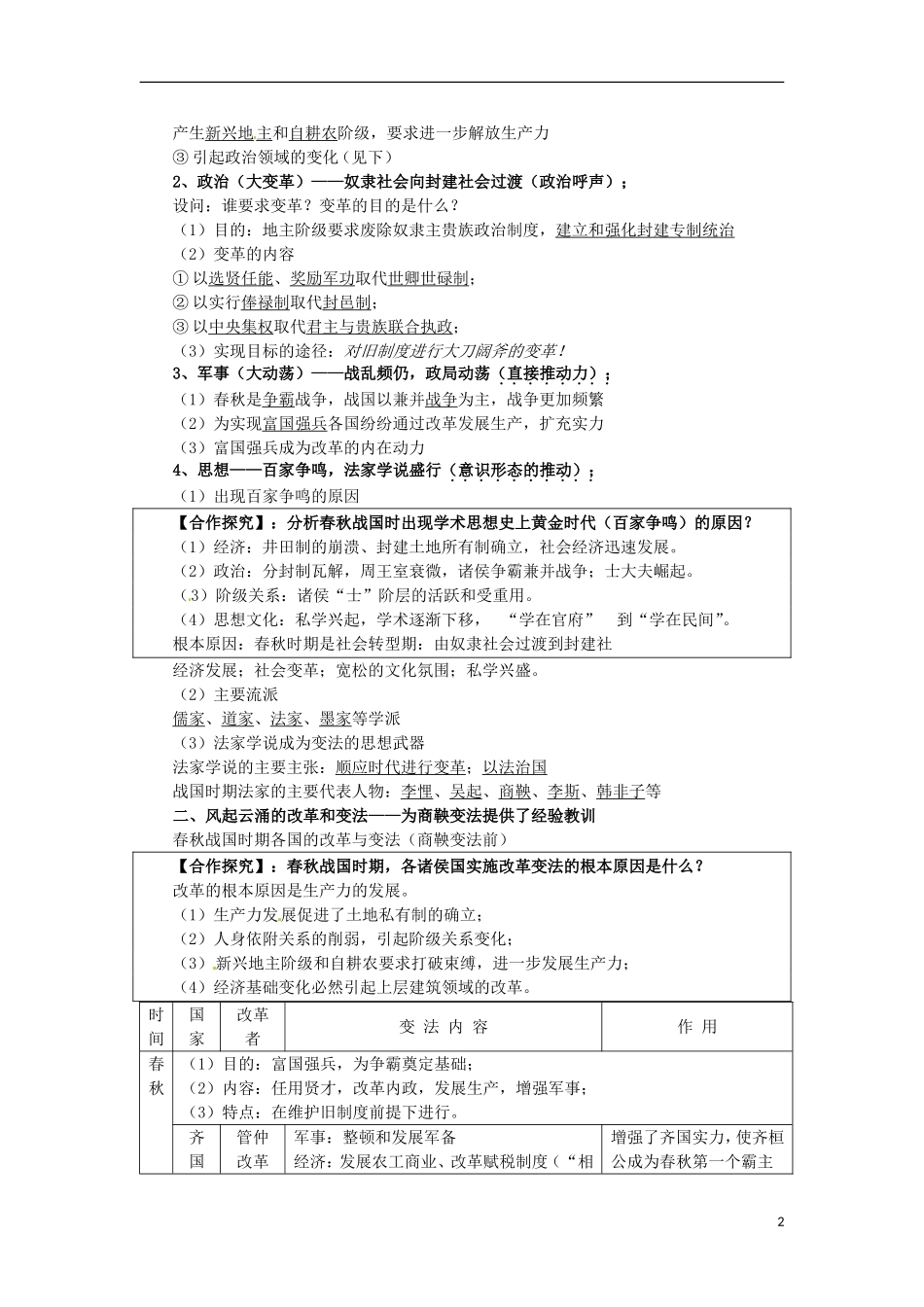新疆巴州蒙中高二历史 2.1《改革变法风潮与秦国的历史机遇》教案_第2页