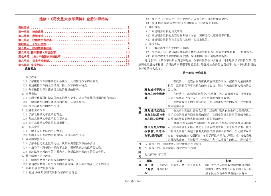 高中历史 知识结构教案 岳麓版选修1_第1页