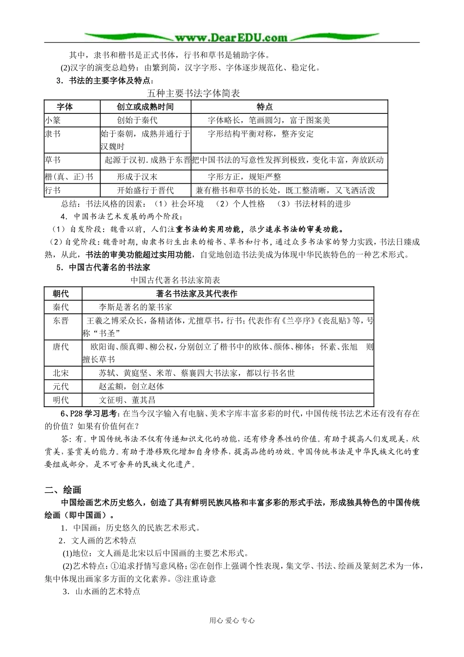 人民版高中历史必修3中国古代的艺术_第2页