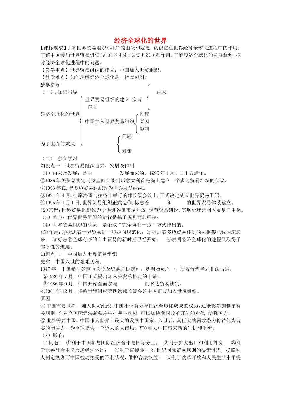 《 经济全球化的世界》教案（1）_第1页