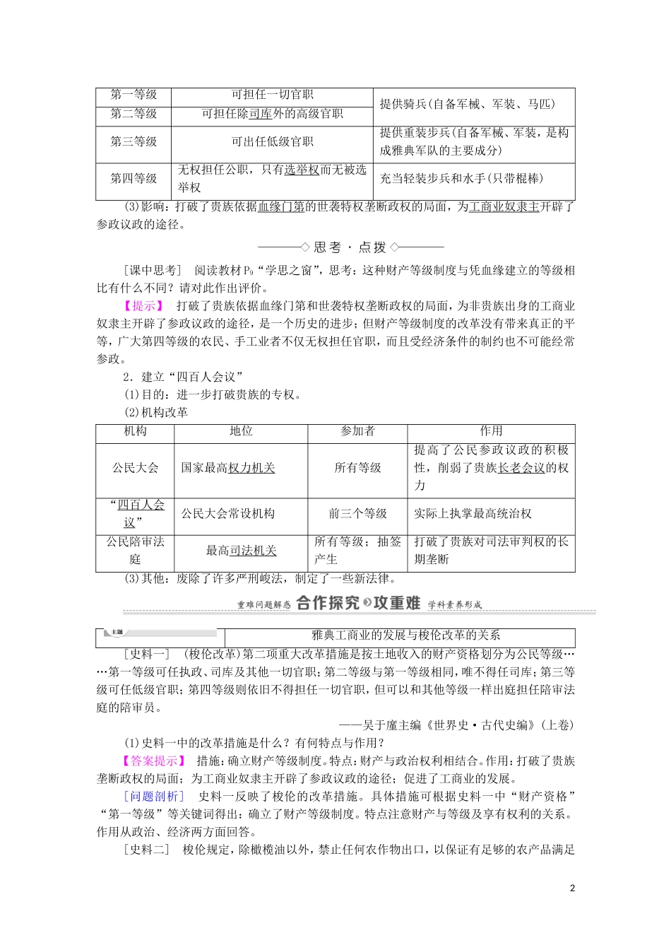 高中历史 第1单元 梭伦改革 第2课 除旧布新的梭伦改革（教师用书）教案 新人教版选修1-新人教版高二选修1历史教案_第2页