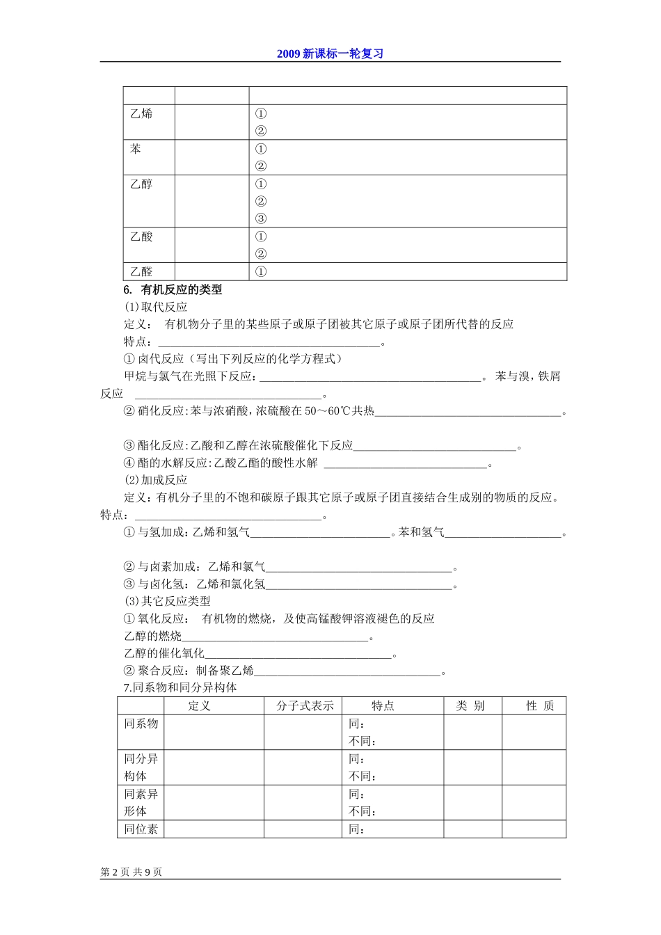 2009届高考一轮复习-必修2-有机化合物-第五讲 章末总结与测试_第2页