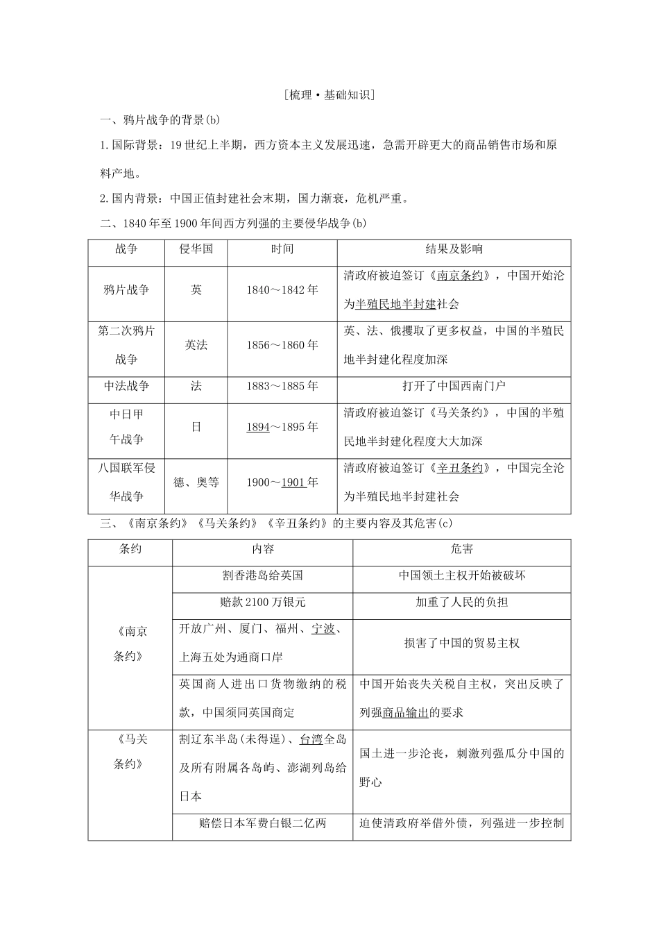 （浙江选考）高考历史一轮复习 专题二 第3讲 列强入侵与民族危机及中国军民维护国家主权的斗争学案-人教版高三全册历史学案_第2页