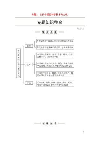高中历史 专题二 古代中国的科学技术与文化专题知识整合讲义 人民版必修3-人民版高二必修3历史教案