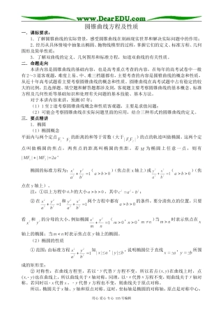 苏教版高中数学选修1-1圆锥曲线方程及性质