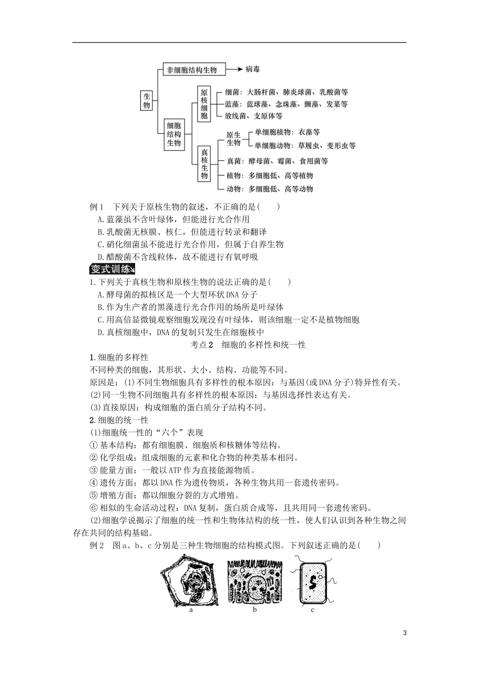 （江苏专用）高考生物一轮总复习 第2单元 细胞的基本结构 第1讲 细胞的多样性和统一性考纲考情学案-人教版高三全册生物学案_第3页