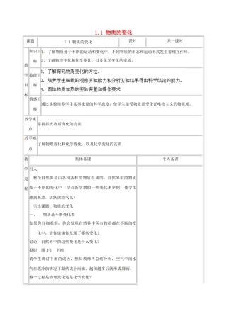 浙江省温州市龙湾区实验中学九年级科学上册 1.1 物质的变化教案 浙教版