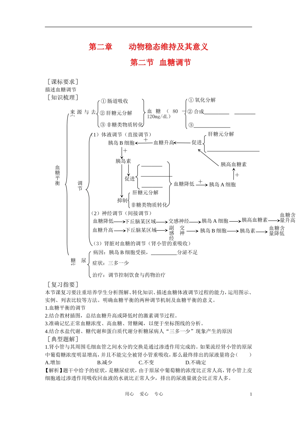 高中生物《血糖调节》学案1 中图版必修3_第1页