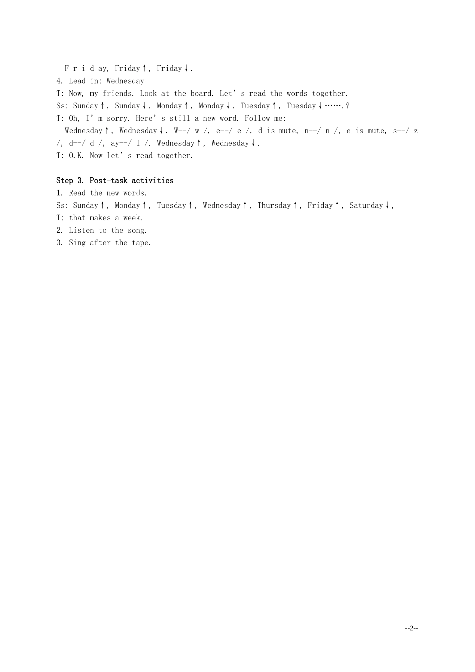 二年级英语下册 Unit 6 No school today(2)教案 新世纪版_第2页