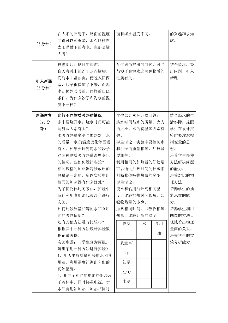 河北省邢台市临西县临西镇九年级物理上册 1.3 比热容教案 （新版）教科版-（新版）教科版初中九年级上册物理教案_第2页