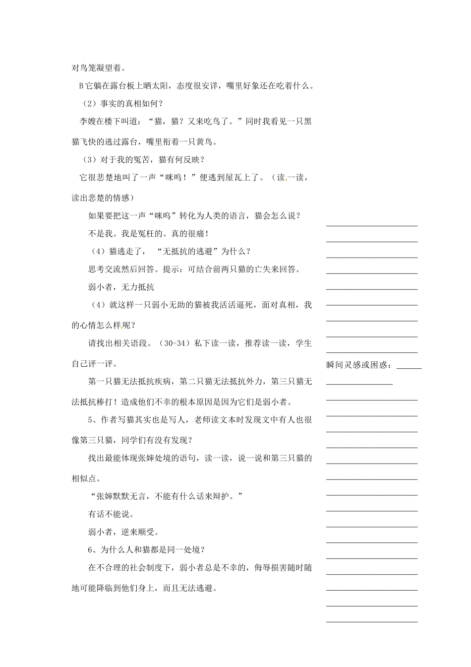 浙江省温州市瓯海区实验中学七年级语文 猫教学设计 人教新课标版_第3页