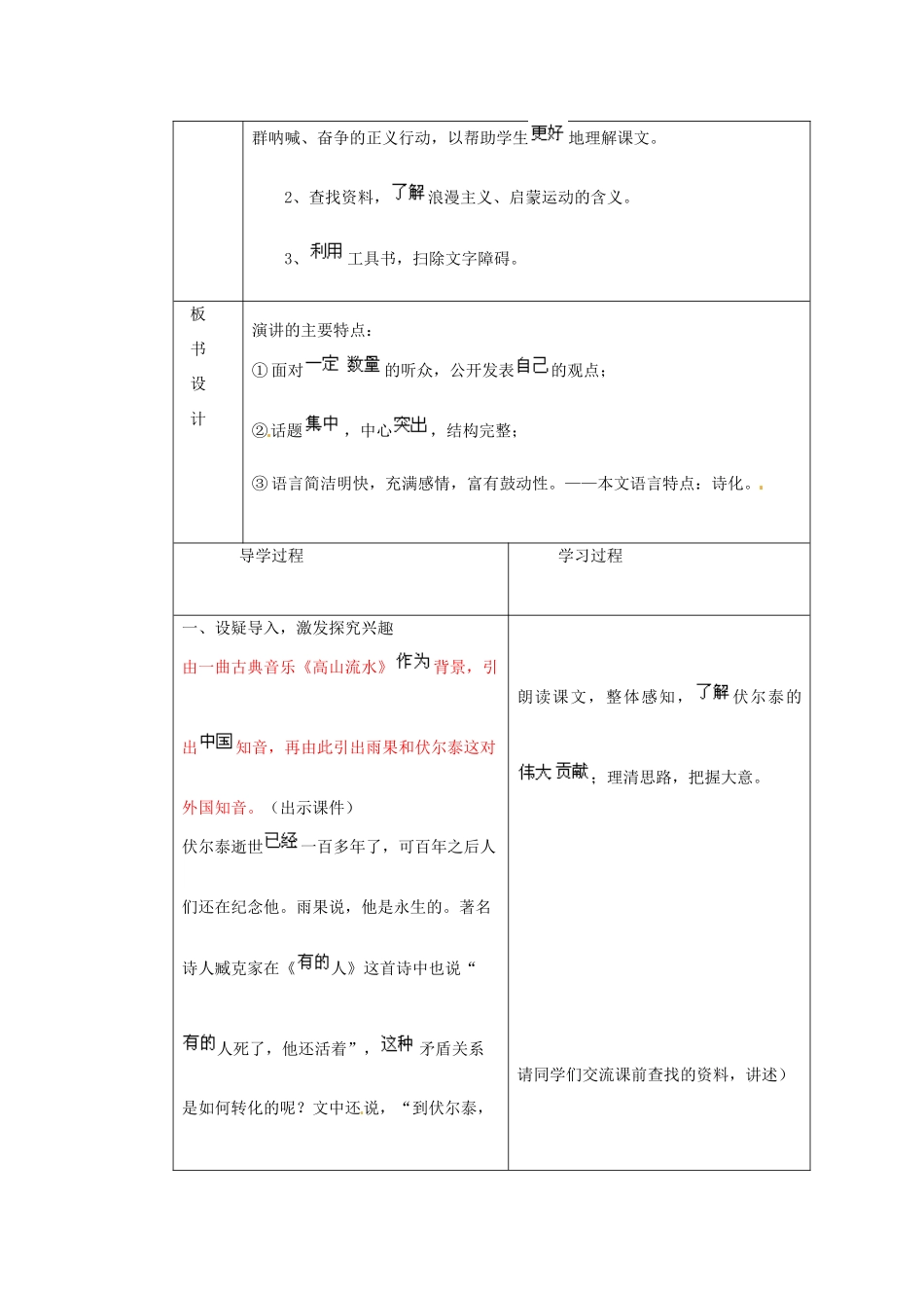 九年级语文上册《6 纪念伏尔泰逝世一百周年的演说》教学设计 新人教版-新人教版初中九年级上册语文教案_第2页