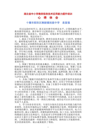 （袁富强）湖北省中小学教师信息技术应用能力提升培训心得体会