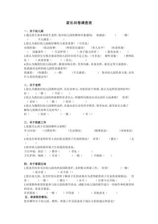 家长问卷调查表格