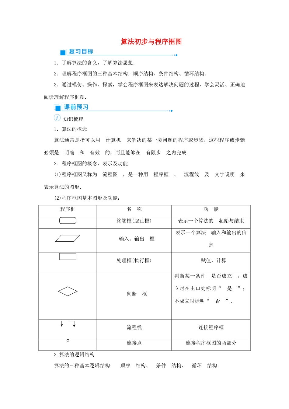 高考数学一轮总复习 第六单元 数列与算法 课时6 算法初步与程序框图教案 文（含解析）新人教A版-新人教A版高三全册数学教案_第1页