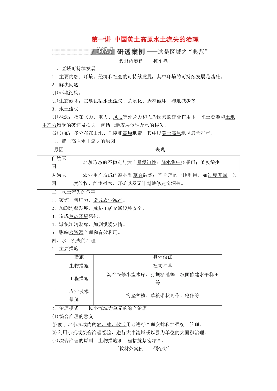 高考地理一轮复习 第三部分 第二章 区域可持续发展 第一讲 中国黄土高原水土流失的治理精选学案-人教版高三全册地理学案_第1页