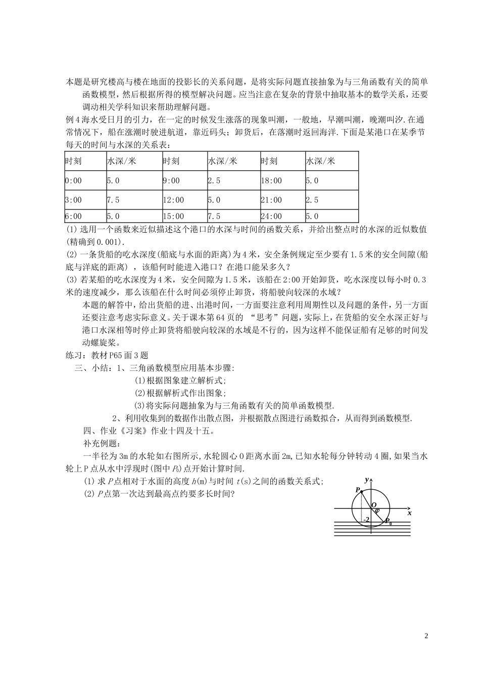 湖南省长沙市一中高中数学 《1.6三角函数模型的简单应用》教案 新人教A版必修4_第2页