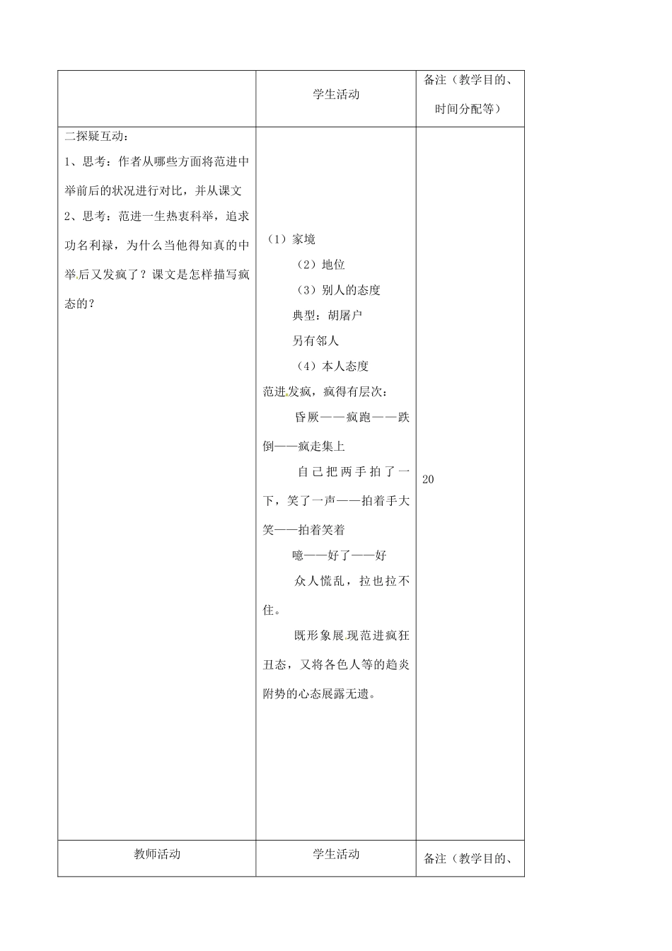 吉林省四平市第十七中学八年级语文上册 范进中举（第2课时）教案 长春版_第2页