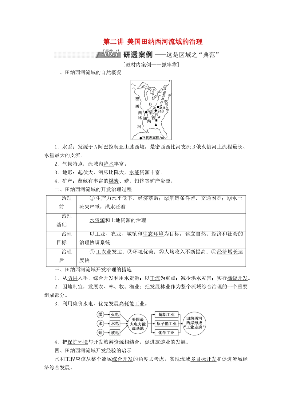 高考地理一轮复习 第三部分 第二章 区域可持续发展 第二讲 美国田纳西河流域的治理精选学案-人教版高三全册地理学案_第1页