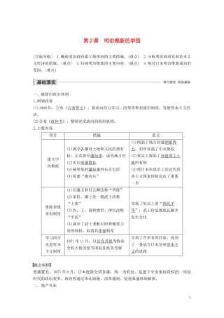 高中历史 专题八 明治维新 第2课 明治维新的举措讲义 人民版选修1-人民版高二选修1历史教案