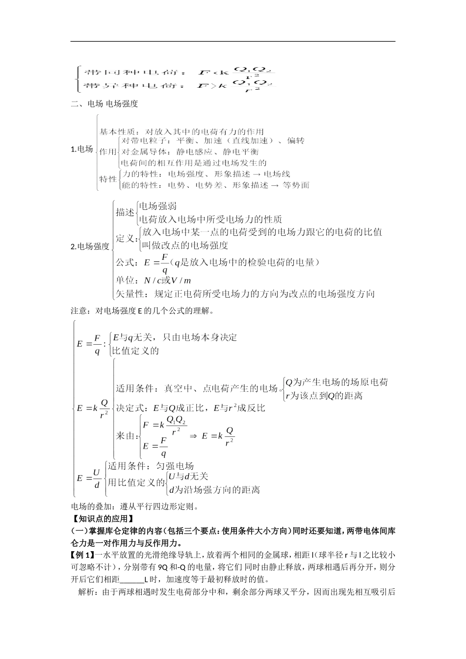 高中物理电场的力的性质的知识点及应用 一轮复习教案_第2页