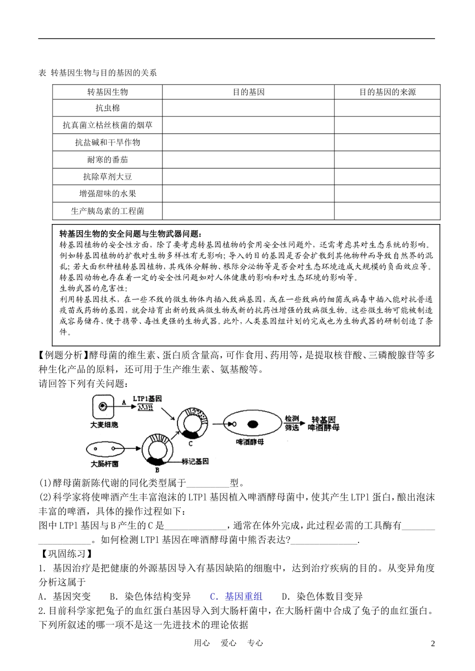 高中生物《基因工程的应用》学案1 新人教版选修3_第2页