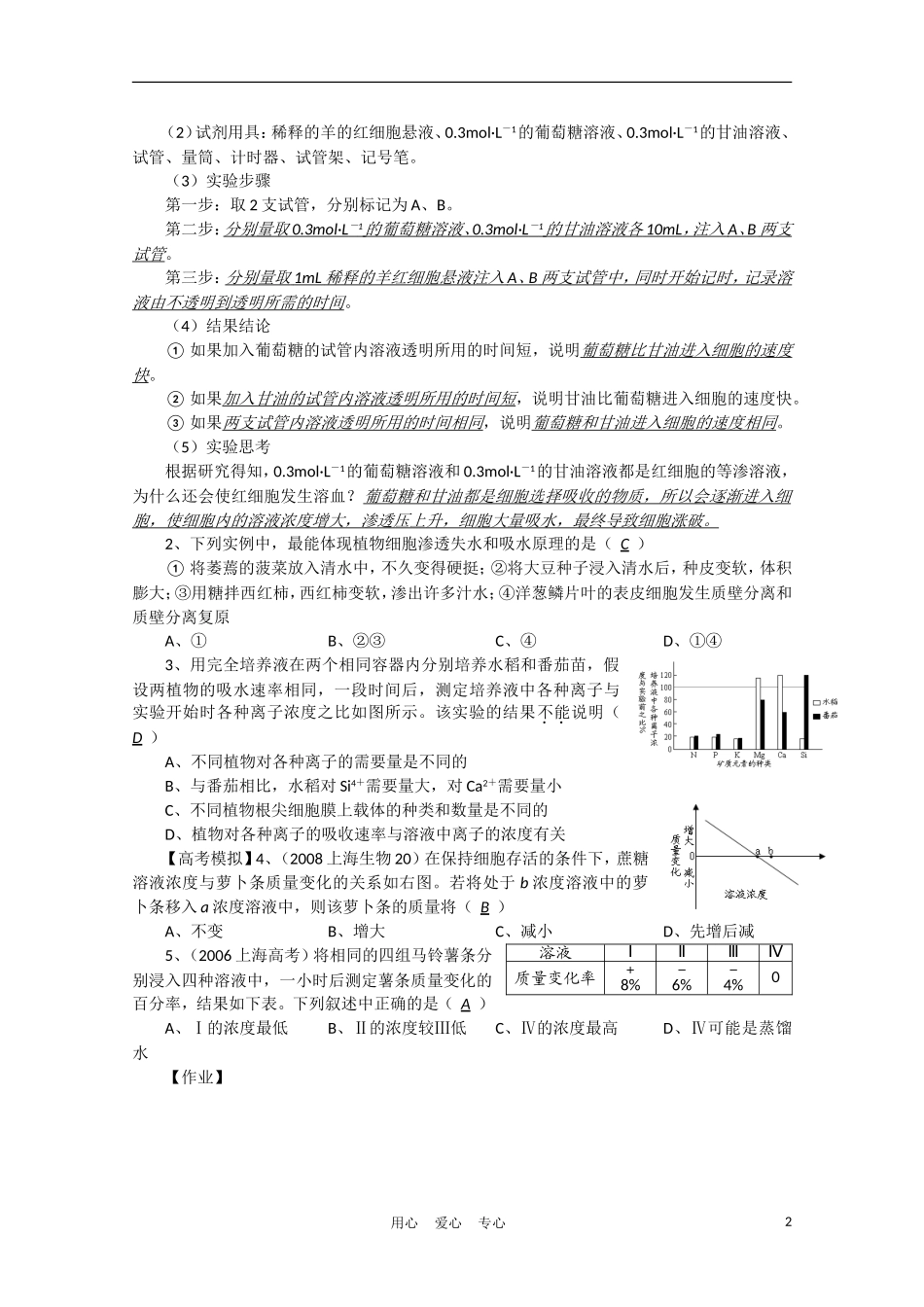 高中生物《物质跨膜运输的实例》学案1 新人教版必修1_第2页