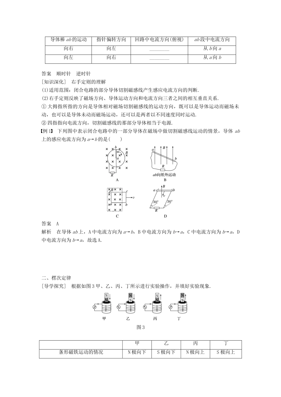 高中物理 第一章 电磁感应 1.4 楞次定律学案 教科版选修3-2-教科版高二选修3-2物理学案_第2页