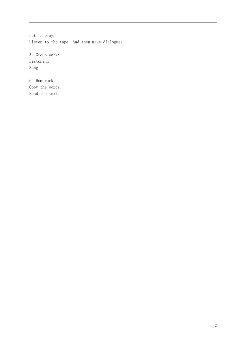 二年级英语下册 Unit 13 Lesson 75(1)教案 人教新起点_第2页