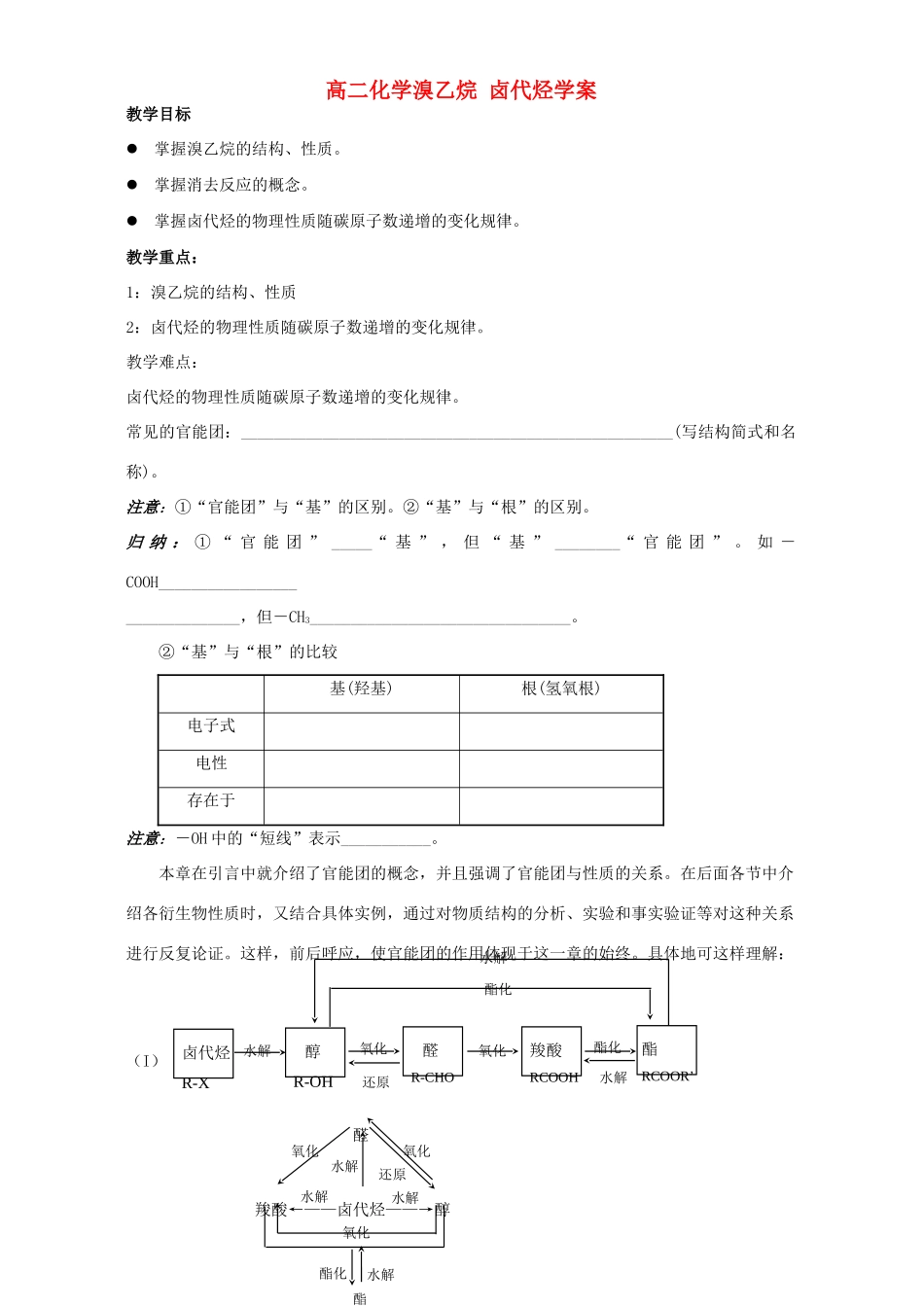 高二化学溴乙烷 卤代烃学案_第1页