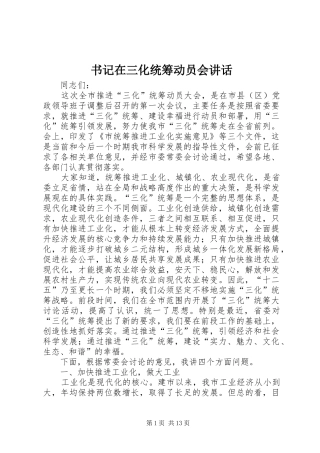 书记在三化统筹动员会讲话发言