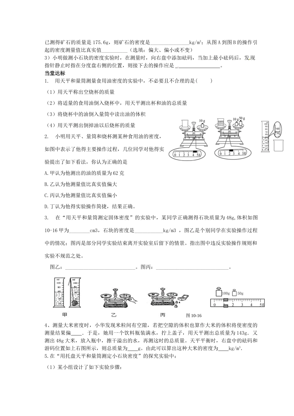 湖南省茶陵县世纪星实验学校九年级物理《测量物质的密度导2》学案（无答案）_第2页