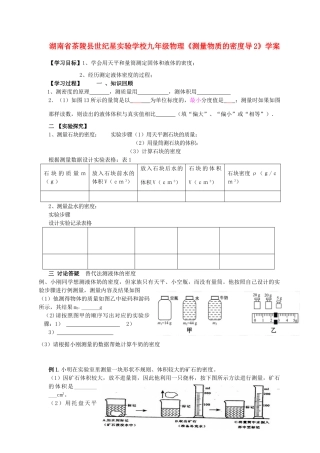 湖南省茶陵县世纪星实验学校九年级物理《测量物质的密度导2》学案（无答案）