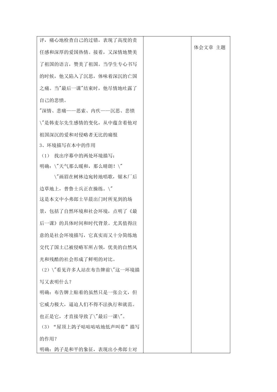 江苏省昆山市锦溪中学八年级语文上册 最后一课（第3课时）教案 苏教版_第3页