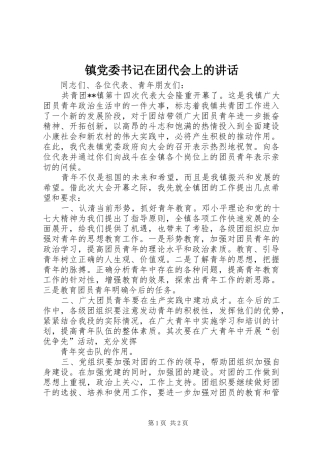 镇党委书记在团代会上的讲话发言