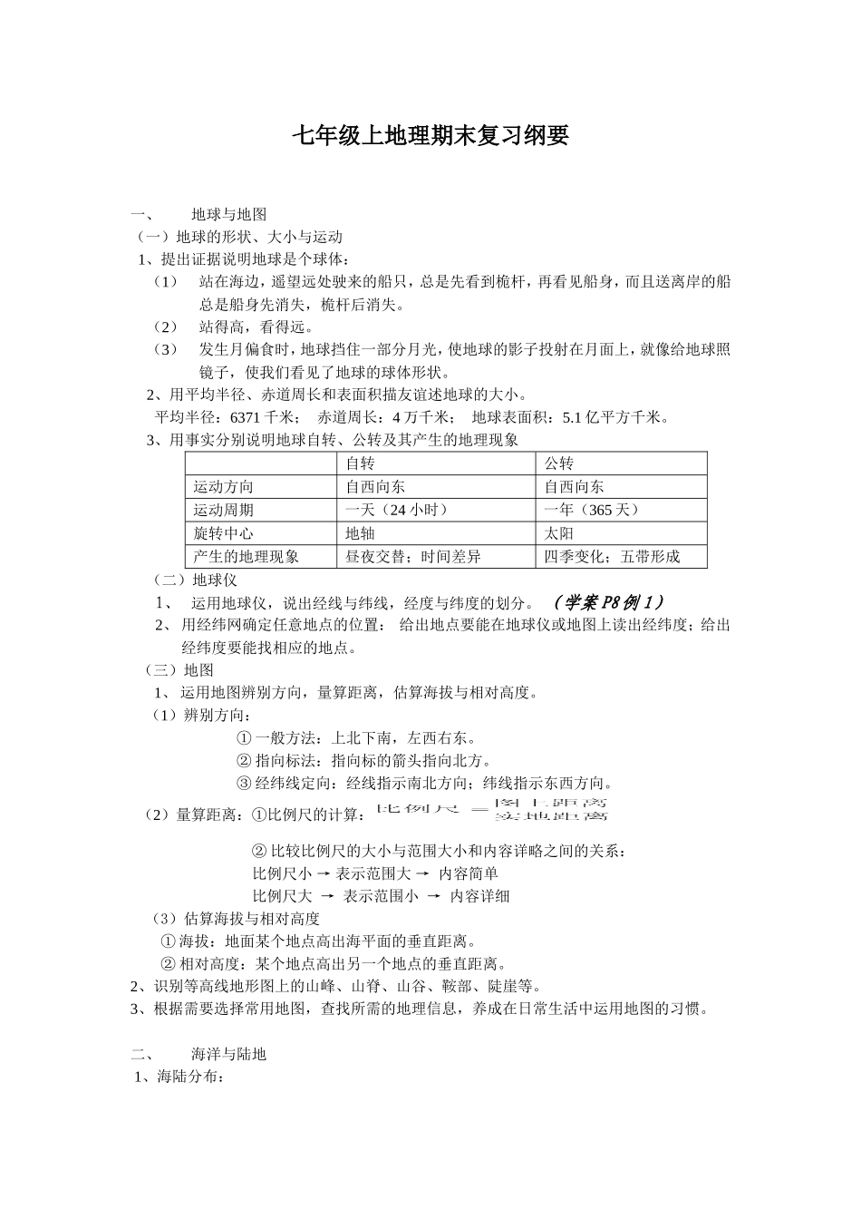 七年级上地理期末复习纲要_第1页