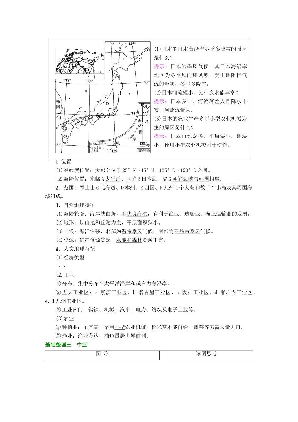 高考地理大一轮复习 第3部分 世界地理 第2章 世界地理分区和主要国家 第2讲 东亚—日本 中亚学案-人教版高三全册地理学案_第2页
