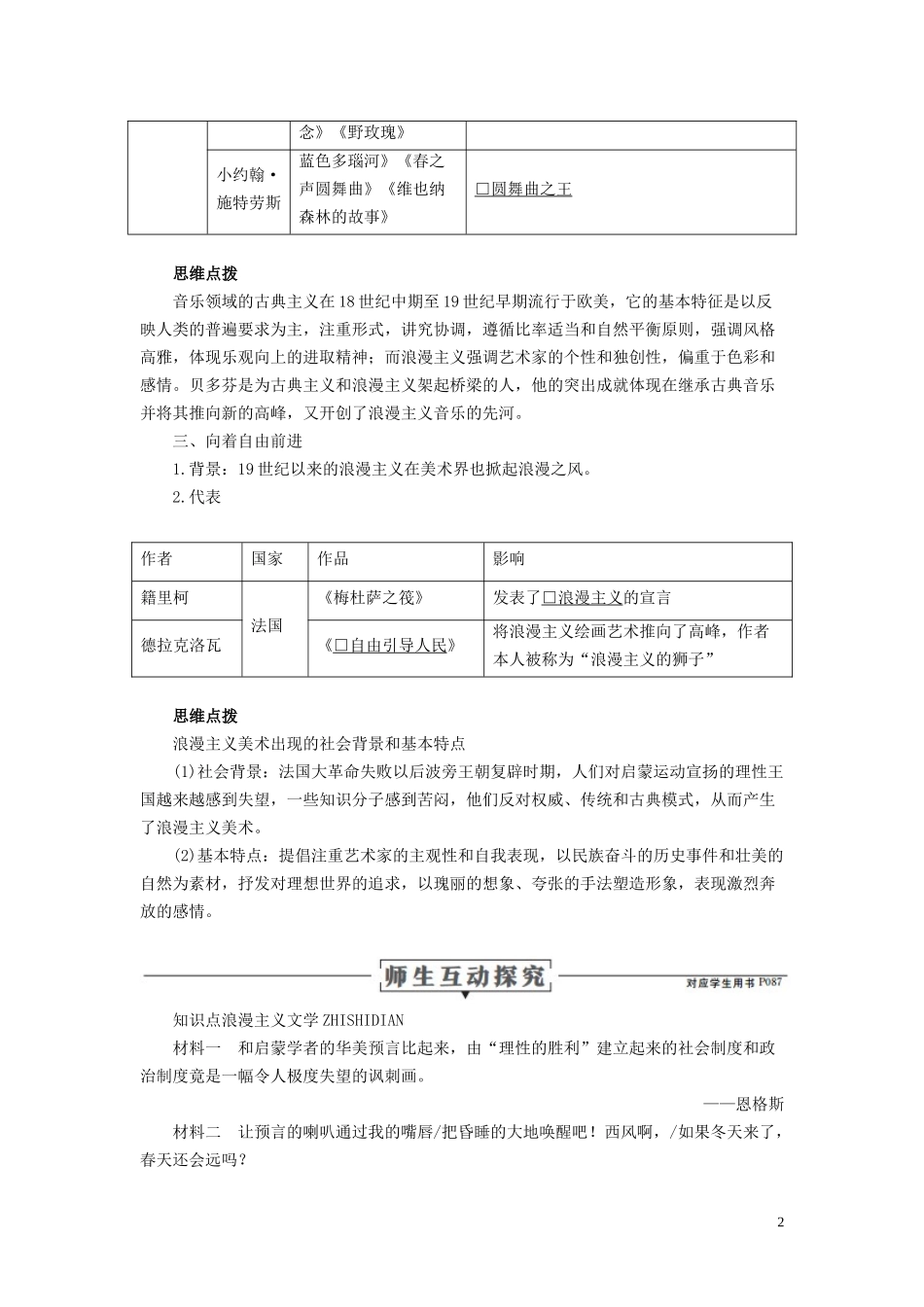 高中历史 专题八 19世纪以来的文学艺术 第1课 工业革命时代的浪漫情怀讲义 人民版必修3-人民版高二必修3历史教案_第2页