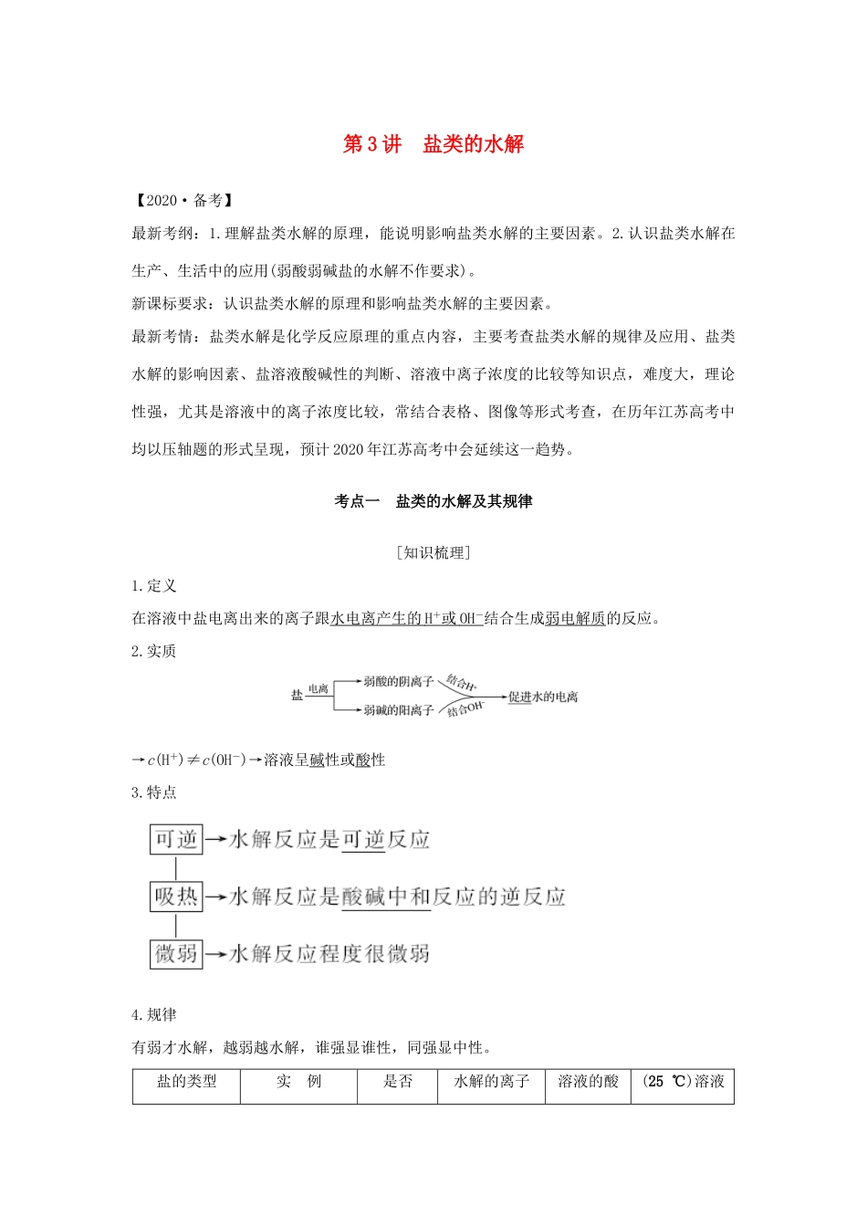 （江苏专用）高考化学 专题六 第3讲 盐类的水解学案-人教版高三全册化学学案_第1页